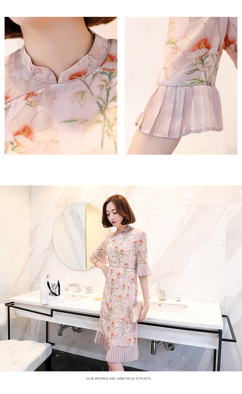 Cải tiến sườn xám hè 2019 nữ mới kiểu Trung Quốc Váy voan nữ retro phong cách dân tộc - Váy eo cao đầm nhún eo