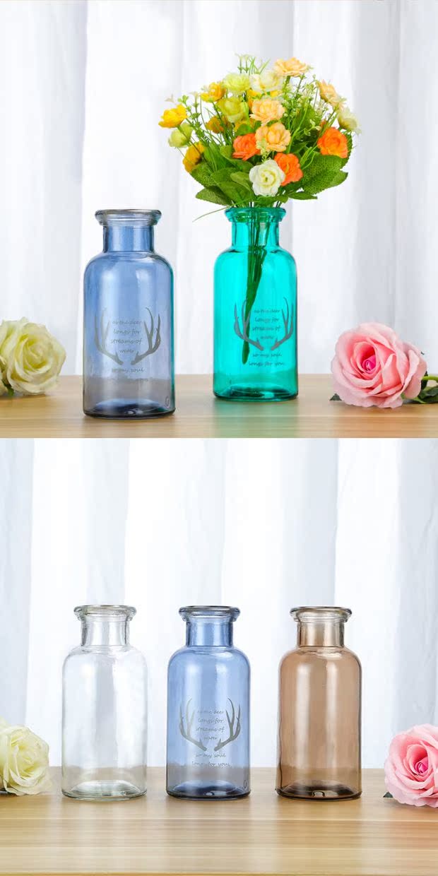 Ins miệng rộng bình thủy tinh hoa khô thủy canh cây xanh nhà container phòng khách văn phòng sáng tạo thủ công đồ trang trí - Vase / Bồn hoa & Kệ chậu đất trồng lan
