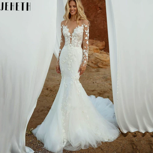 Jehth Luxury 3D цветы русалка свадебные платья 2023 Full S