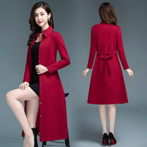 Windbreaker womens long 2021 spring new fashion temperament coat Korean version large size knee-length slim red coat