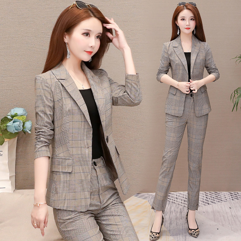 Career Suit Women Fashion 2022 New Spring Autumn Suits Plaid Jacket Foreign Pie smoke pipe pants Two sets of damp