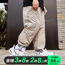 Boys overalls pants spring and autumn thin velvet new trousers big childrens casual hip hop sports pants loose Tide brand