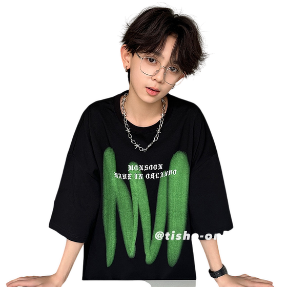 
Boys short-sleeved T-shirt 2025 summer new children's pure cotton half-sleeved medium-sized children's street loose summer top trendy t