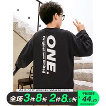 Boy long sleeve T-shirt Black Spring and Autumn dress big children cotton loose base shirt hip hop fat childrens coat tide card