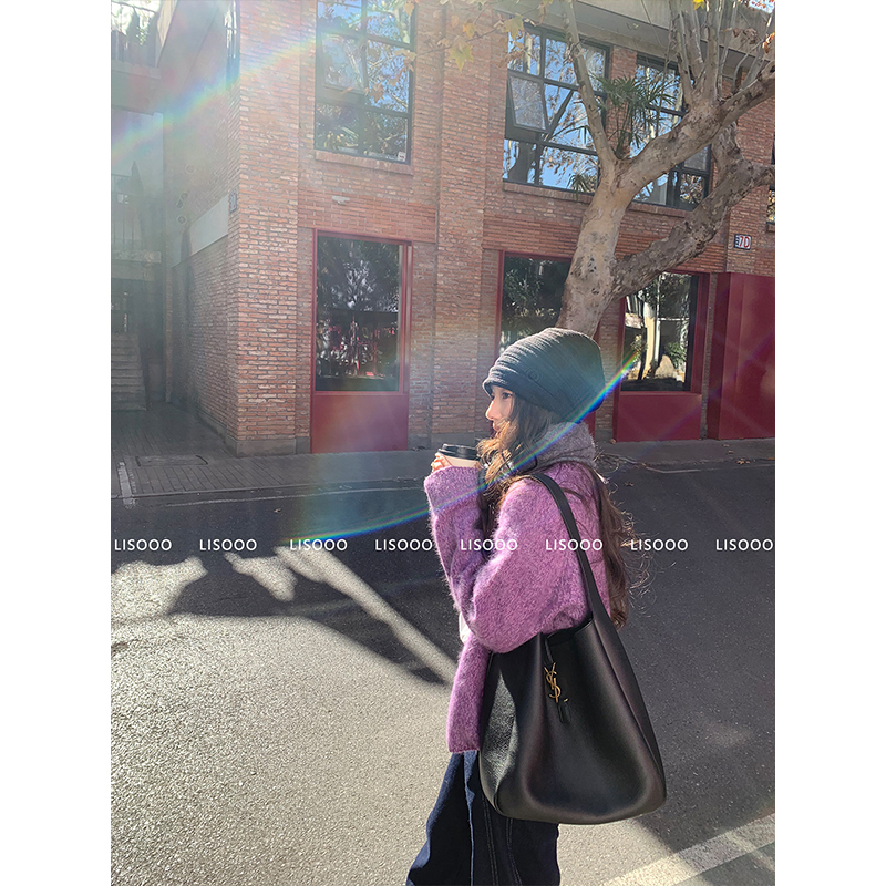 Lisooo Lin Shu [Same Style as Zuer] 95% Wool Cashmere Cardigan for Women, Spring Iris Purple Fleece Sweater