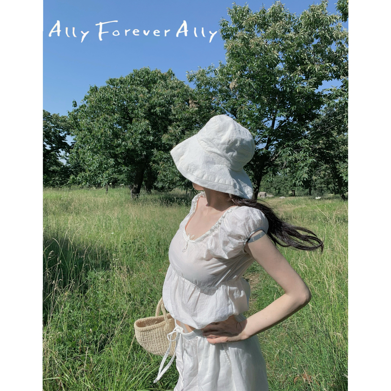 Ally Summer Series [Desire] 100% Cotton Pure Desire Top with Elastic Hem, Two Colors, Short Sleeves