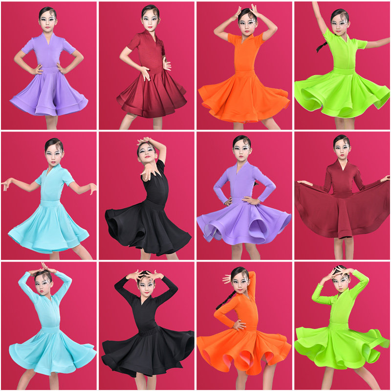 Latin dance rehearsal Costume Girls Spring Summer New Children's Performance Wear rules for acting out big skirt hem