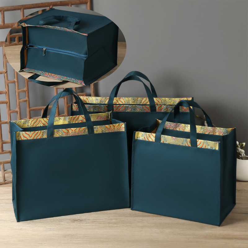 New Classy Zipper Handbag, Thickened Silks and Satins Cloth Bag, Large Capacity Handbag, Gift Bag, Business Gift Bag