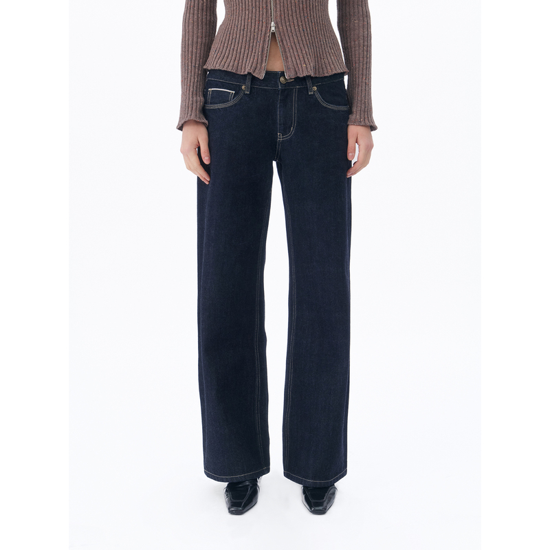 A Parti Rei Red-Edged Raw Denim Low-Rise Straight-Leg Jeans*Raw Denim