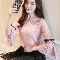 Áo sơ mi voan trắng tay ngắn mùa hè 2018 phiên bản mới của Hàn Quốc của quần áo ren siêu tiên sơ mi trắng nữ đẹp