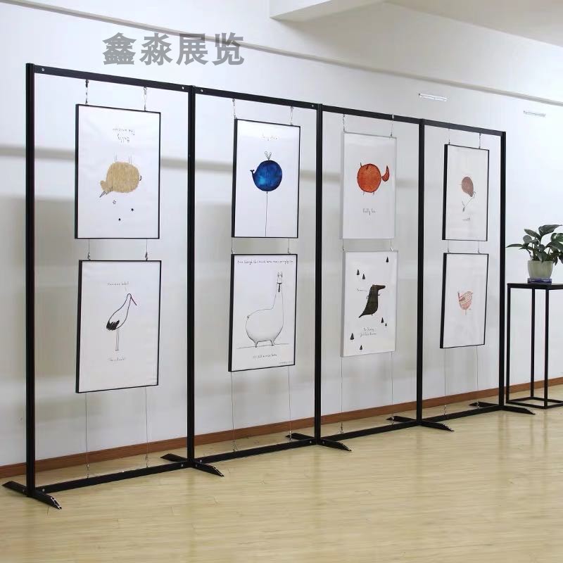 Painting education institution children's hanging painting frame aluminum alloy art calligraphy and painting photography works exhibition octagonal column display rack