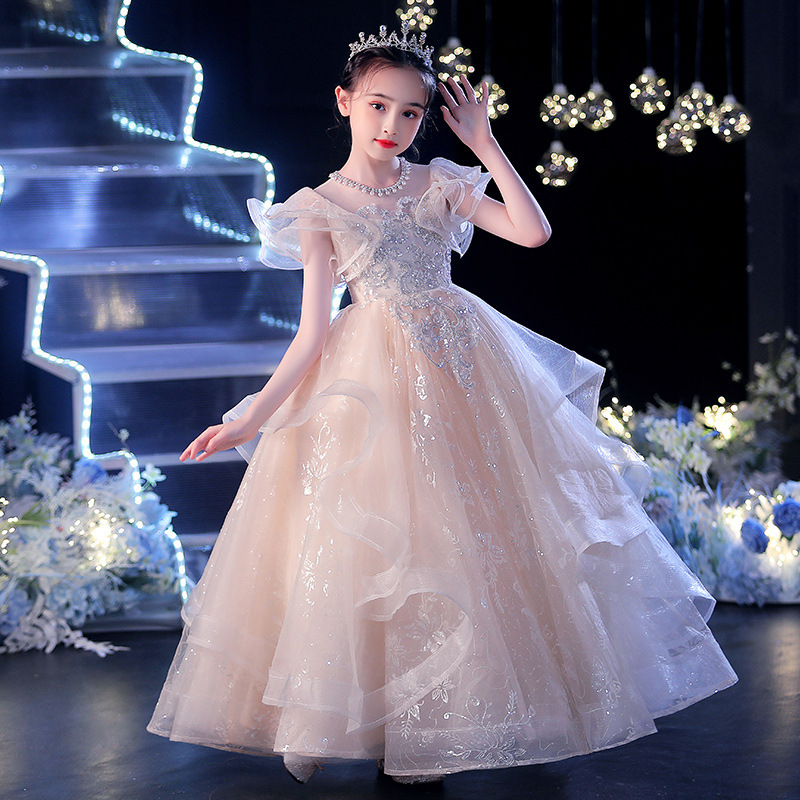 司会者衣装女性威厳と優雅さ12歳のプリンセスドレスキャットウォーク歌ピアノパフォーマンスドレス誕生日小さなドレス