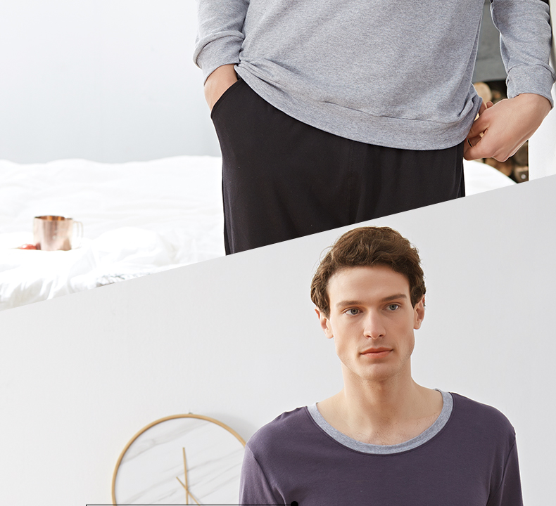 Bộ đồ ngủ Vini Ma Xi top đơn cotton nam phục vụ nhà dài tay mùa xuân và cotton mùa thu cotton đơn nam quần áo bộ nam