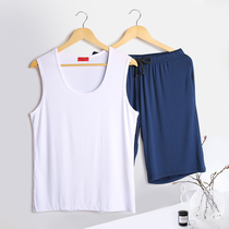 Sleepwear Male Summer Ice Silk Vest Home Suit Dad Thin Cotton Silk Midi Elderly Loose Big Code Stay-at-home Clothing