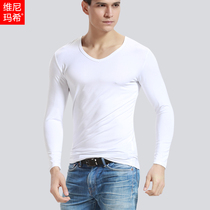 Mens thermal underwear top modal one-piece backing autumn clothes slim low collar shirt close long sleeve