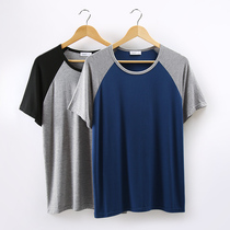 Mens sleepwear summer artificial cotton short sleeve blouse Ice Silk Thin loose big code cotton silk single piece home t-shirt