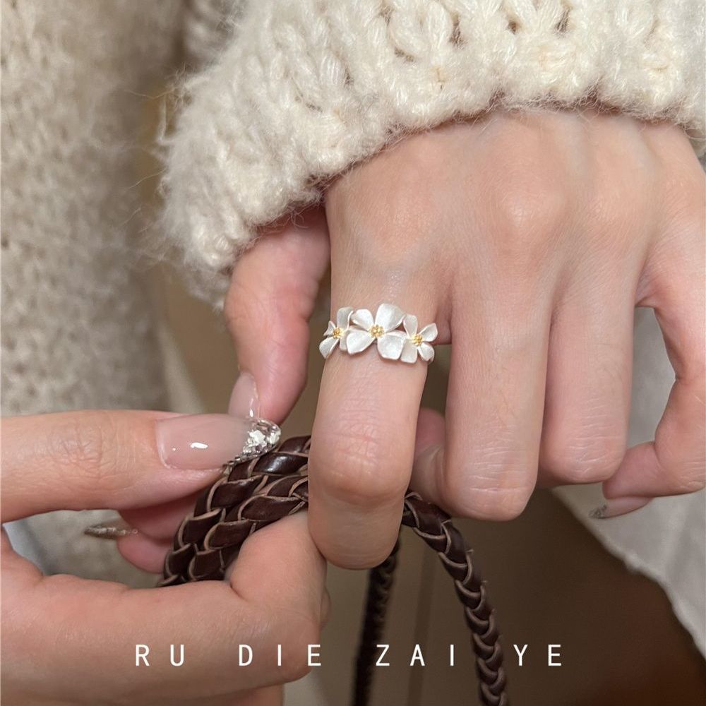 Kuning fragrant gardenia~cool gardenia ring matte retro temperament small fresh open ring