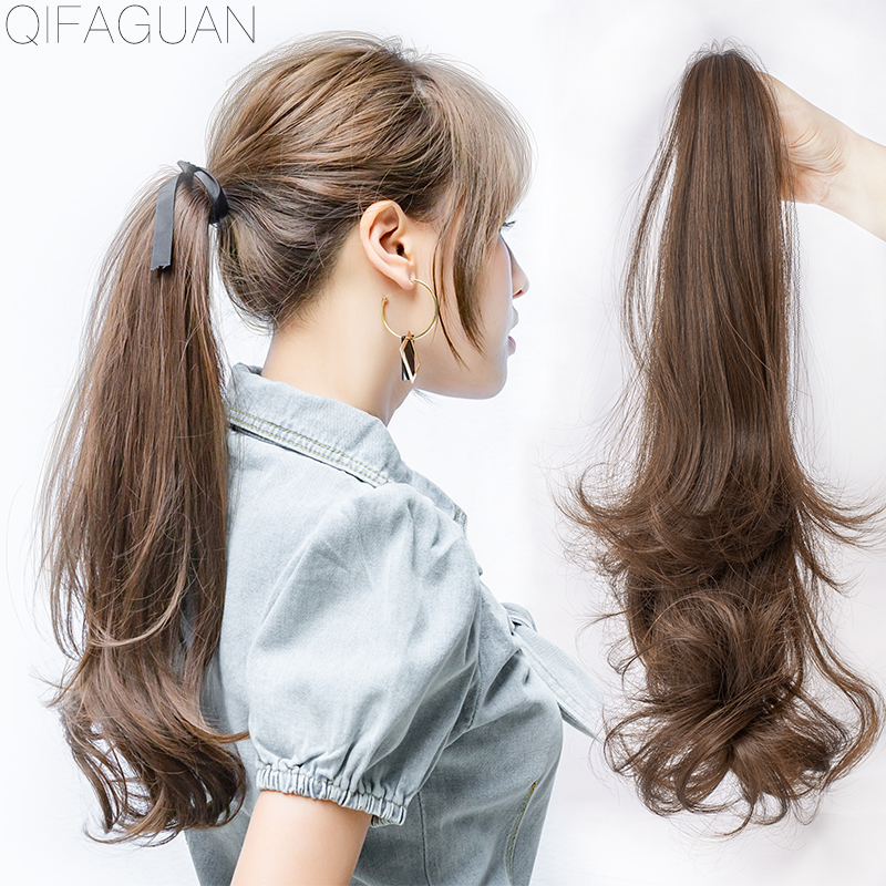 Ultra-light wig ponytail strap-type grab clip a small amount of pear flower medium and long curly hair simulation hair fluffy natural invisible ultra-light