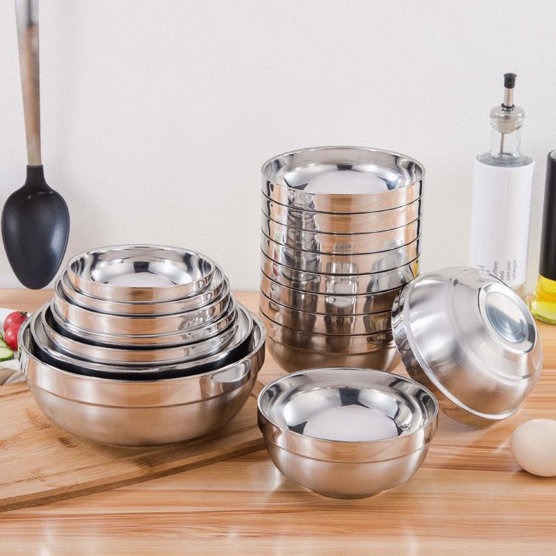 5 Pack Chinese Stainless Steel Bowl Household Tableware Set Children's Double Insulation Bowl Household Anti-scalding Bowl