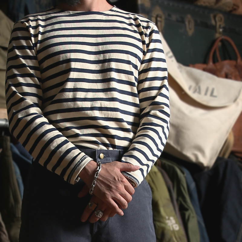 【Trendy Woo Exclusive】Bad Dog Sailor Sea Soul Shirt Men's Retro Striped Boat Neck Heavyweight T-Shirt Long Sleeve Base Shirt 【Trendy Woo Exclusive】Bad Dog Sailor Sea Soul Shirt Men's Retro Striped Boat Neck Heavyweight T-Shirt Long Sleeve Base Shirt