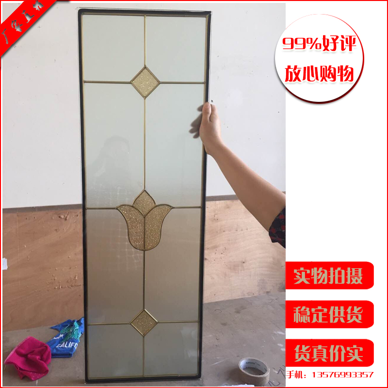 Solid wood aluminum alloy doors and windows opaque hollow copper strip inlaid glass door art glass door core partition customized 2