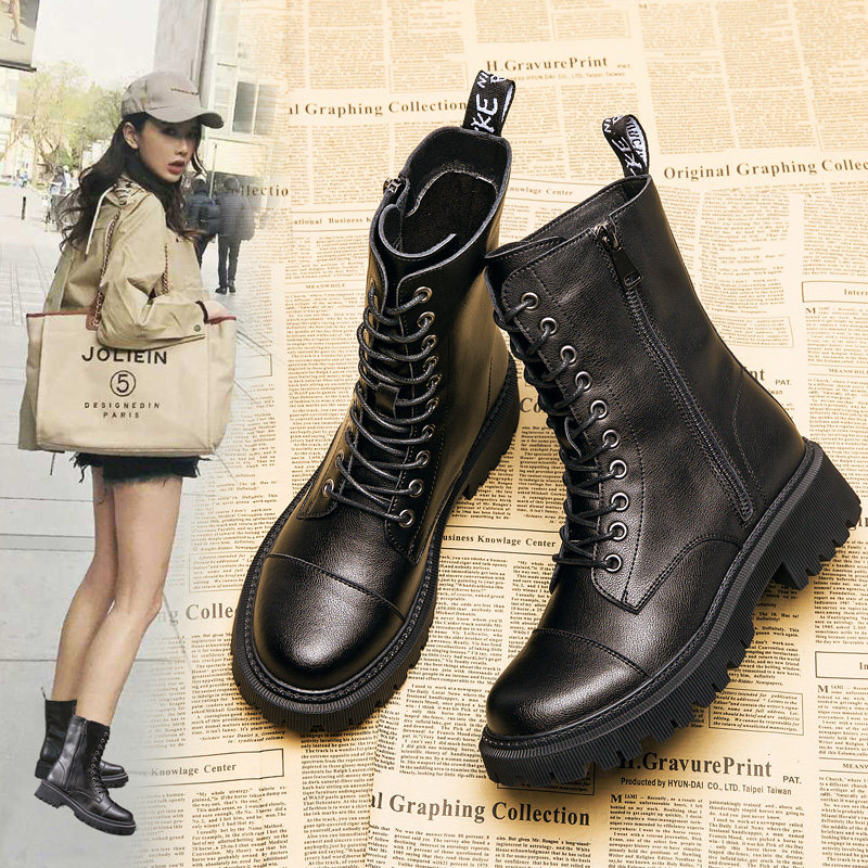Martin boots female Inn Wind 2023 new autumn and winter thick bottom locomotive boots Rider Boots Short Boots Woman Spring Autumn Single Boots-Taobao