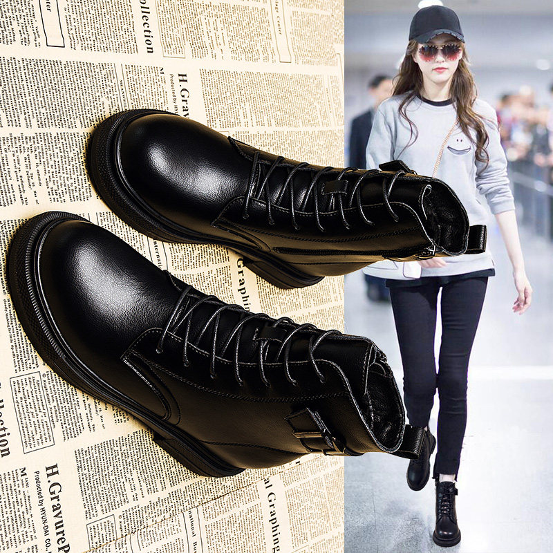 Inner heightening Martin boots female British style 2022 new wild net red motorcycle boots autumn single boots leather women's short boots