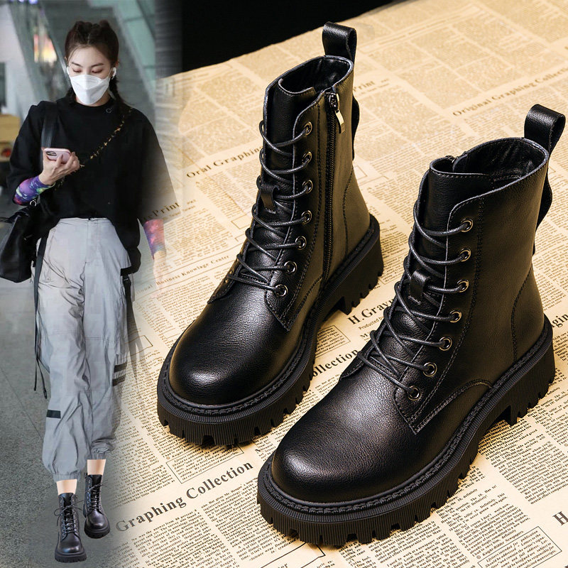 Genuine leather Martin boots woman 2023 new 100 hitch winter plus suede cotton boot thick bottom short boots small size spring autumn single boot lady-Taobao