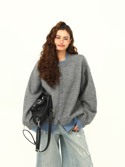 Вязаный свитер Wild Azi в стиле американского ретро, имитация двухслойного, для женщин, весенне-осенний, однотонный, элитный, в стиле «ленивый шик»