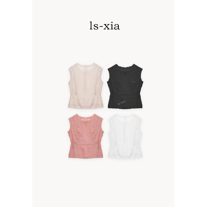 [Bordeaux Love Letter] · French-Style Gentle 100% Ramie Lace Sleeveless Top with Waist-Cinching Lace Back