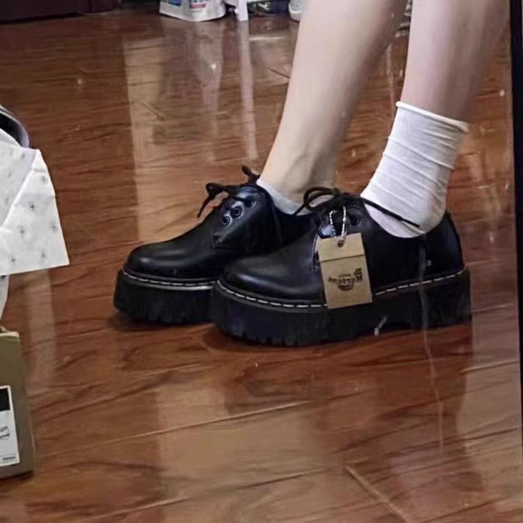 Yang Mi Quad Thick-Soled Low-Top 3-Hole British Style Dr Platform Height-Increasing Spring Leather Martin Shoes Loafers for Women New Model Yang Mi Quad Thick-Soled Low-Top 3-Hole British Style Dr Platform Height-Increasing Spring Leather Martin Shoes Loafers for Women New Model