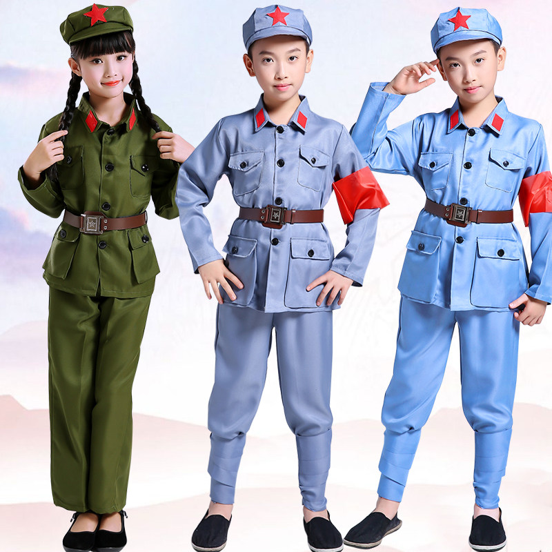 Children's Little Red Army clothes The Eighth Route Army has played out the Red Guards New Fourth Army War of Resistance Costume Glittering Red Star Chorus Suit