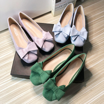 Suede square toe bow flat shoes