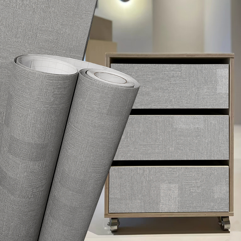 Japanese-Style Imitation Linen Texture Pvc Furniture Renovation Stickers Self-Adhesive Tape for Drawers, Coffee Tables, Wardrobe Door Panels