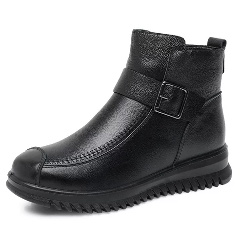 Утепленная обувь для матери, удерживающие тепло нескользящие короткие сапоги для кожаной обуви, из натуральной кожи, для среднего возраста