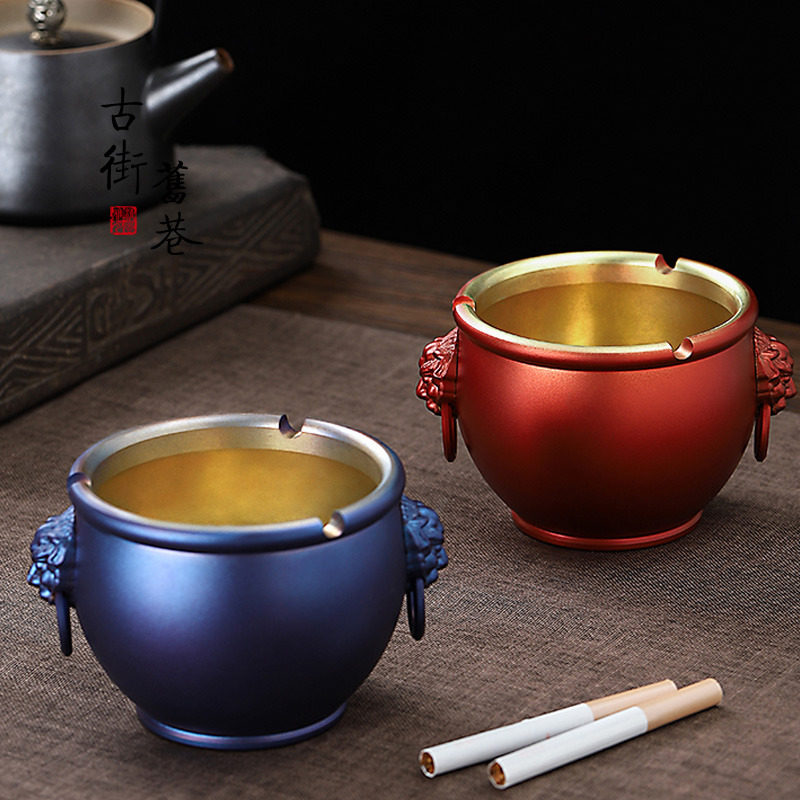 Brass Lion's First Ashtrays Home Living Room Anti Fly Ash Office Creative Smoke Cylinders Fashion Smoke Disc Pendulum-Taobao