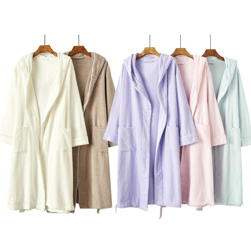 Day-of-day-code ladies sleeping robe bathrobe pure cotton wool even cap home terra