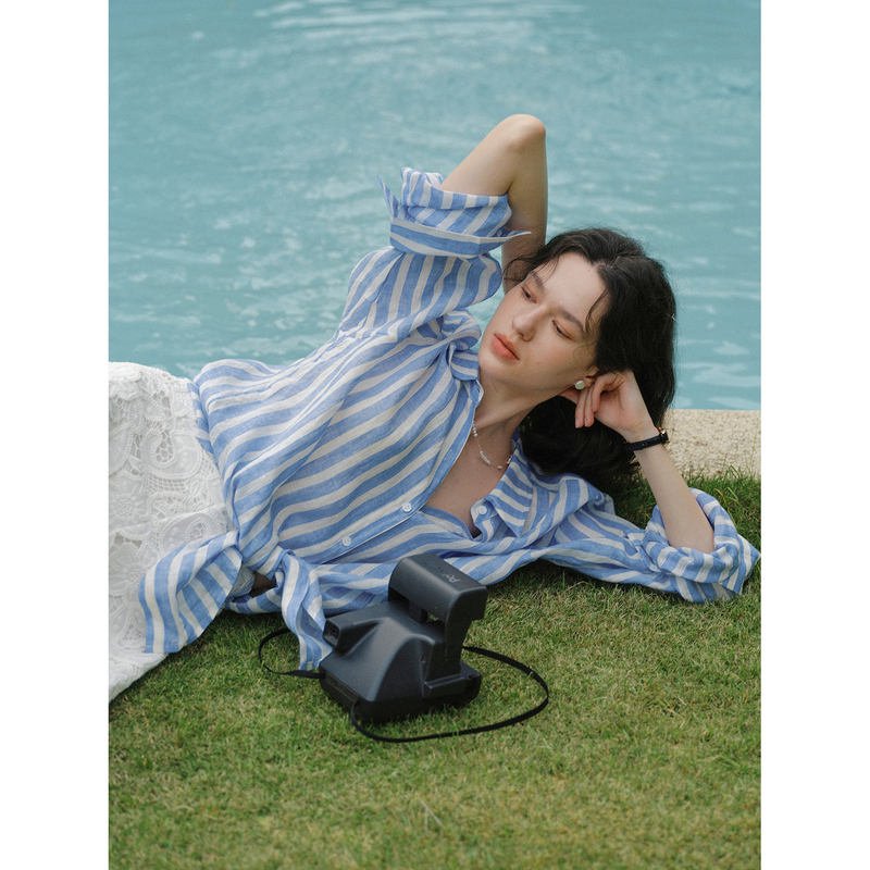 Clean Sense All-Linen Artistic Striped Sun-Protective Loose Linen Shirt, Everyday Vacation Style Clean Sense All-Linen Artistic Striped Sun-Protective Loose Linen Shirt, Everyday Vacation Style