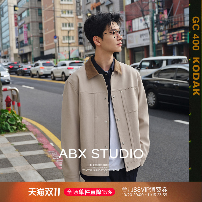 Abx Imported Toray Hollow Yarn Retro Barn Style Spring Suede Patchwork Lapel Work Jacket Men's Coat