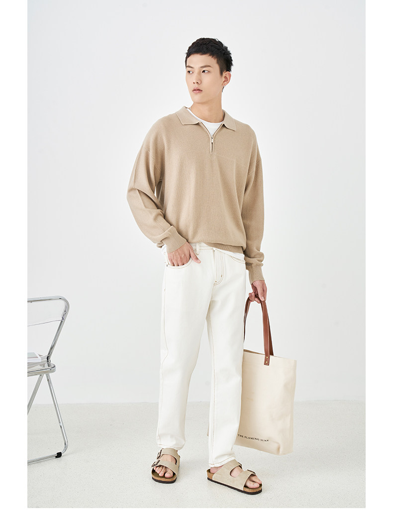 Весенняя шерстяная футболка polo, лонгслив, базовый мужской свитер, коллекция 2021, тренд сезона, свободный крой 