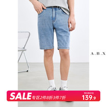 Summer thin style retro washed denim shorts mens 50% pants trendy 100 hitch men tide cards loose straight up pants