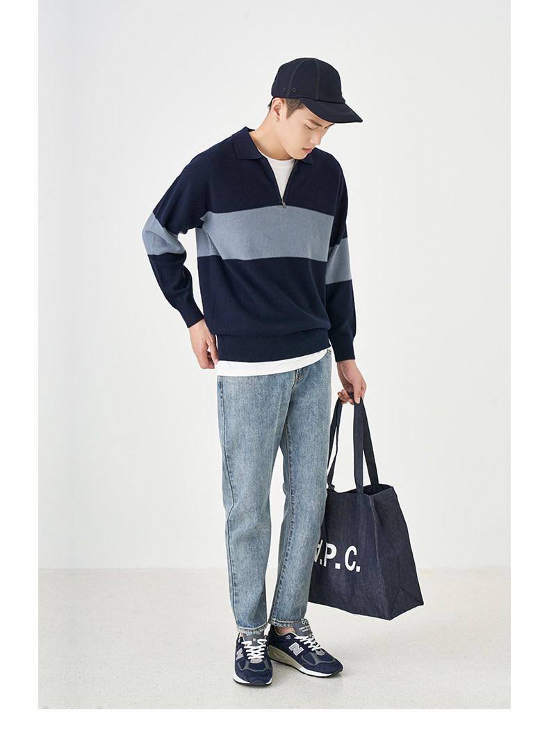 Весенняя шерстяная футболка polo, лонгслив, базовый мужской свитер, коллекция 2021, тренд сезона, свободный крой 