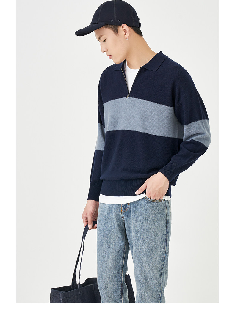 Весенняя шерстяная футболка polo, лонгслив, базовый мужской свитер, коллекция 2021, тренд сезона, свободный крой 