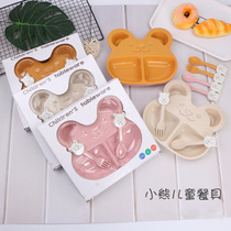 Wheat straw childrens tableware bowl spoon fork bear cartoon food supplement tableware set creative instant noodle bowl home customization