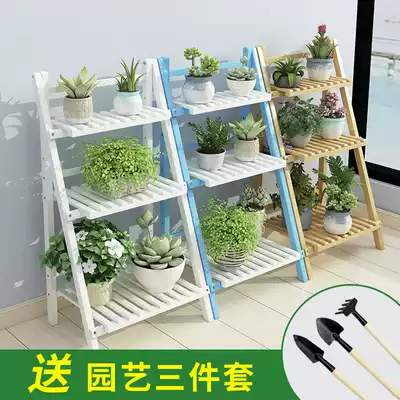 Solid Wood corner flower shelf balcony against the wall multi-layer shelf floor ins Wind Flower bonsai frame Indoor