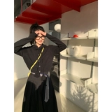 区区欧阳 Черный весенний дизайнерский кардиган с капюшоном, короткий свитер, тренд сезона