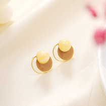 Retro style Gentle Temperament Round Drip Oil Splicing Geometric Earrings Woman South Korea Personality Net Red Without Ear Clip Woman