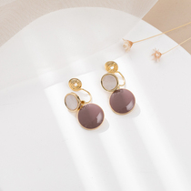 Retro French style earrings small crowdsourced high level Imitation seashells Geometric Ear-pin temperament Brief Mosquito Coil Pan Without Ear Clip