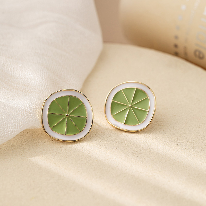 Japanese and Korean fresh lemon ear needle niche design temperament earrings lights ear-jewelry mosquito incense plate without ear holes