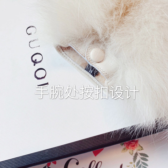 Genuine Leather Gloves for Women, Autumn and Winter, Sheepskin, Fleece-Lined, Thickened, Cold-Proof, Warm, Fox Fur, Touchscreen, Driving, Thin Style, Cycling, Short Style